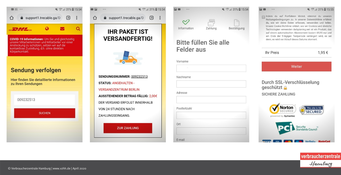 Achtung, FakeSendung vom Paketdienstleister DHL! Verbraucherzentrale